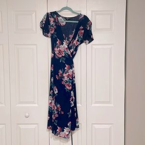 Lulus blue flowered wrap dress